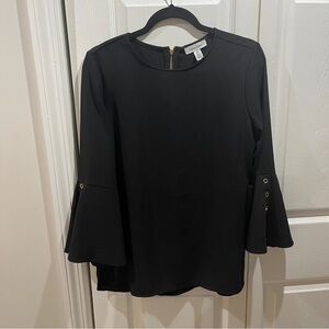 🩷 Calvin Klein Black Long Sleeve Blouse with Gold Sleeve Details
